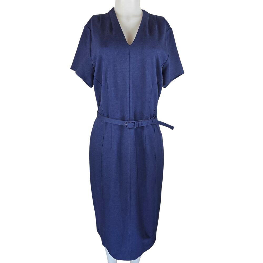 Sejour Blue Closet Staple Belted Business Work Womens Dress 16W
